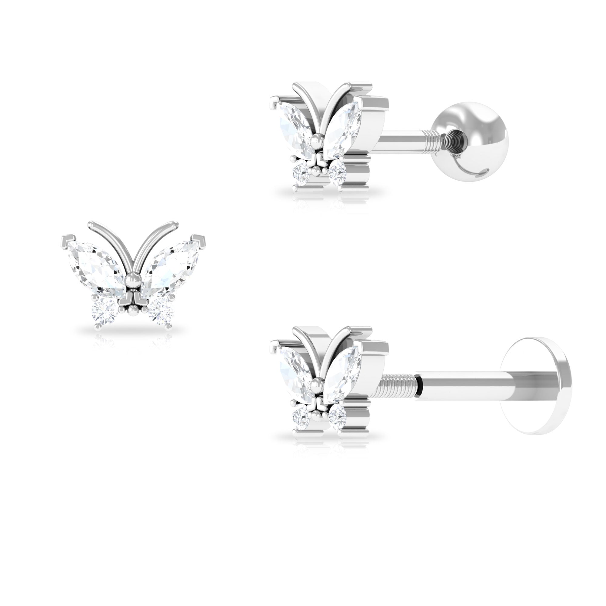Exquisite Moissanite Butterfly Earring for Tragus Piercing Moissanite - ( D-VS1 ) - Color and Clarity - Rosec Jewels