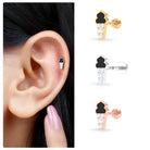 Diamond and Black Enamel Ice Cream Earring for Helix Piercing Diamond - ( HI-SI ) - Color and Clarity - Rosec Jewels