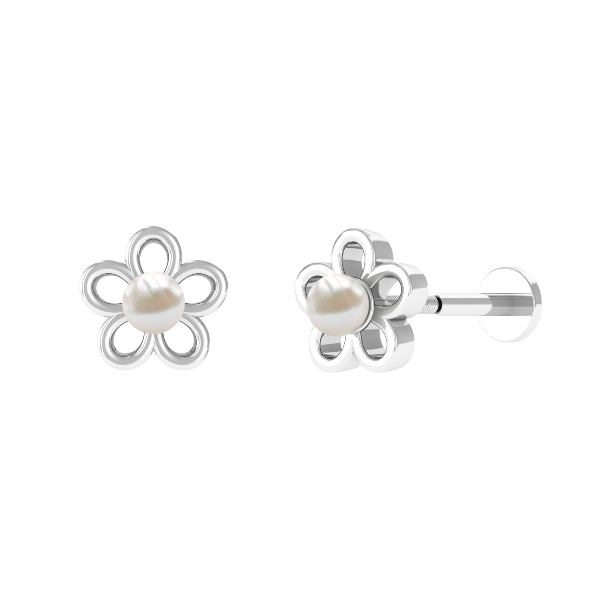 Elegant Freshwater Pearl Flower Earring for Helix Piercing Freshwater Pearl - ( AAA ) - Quality - Rosec Jewels