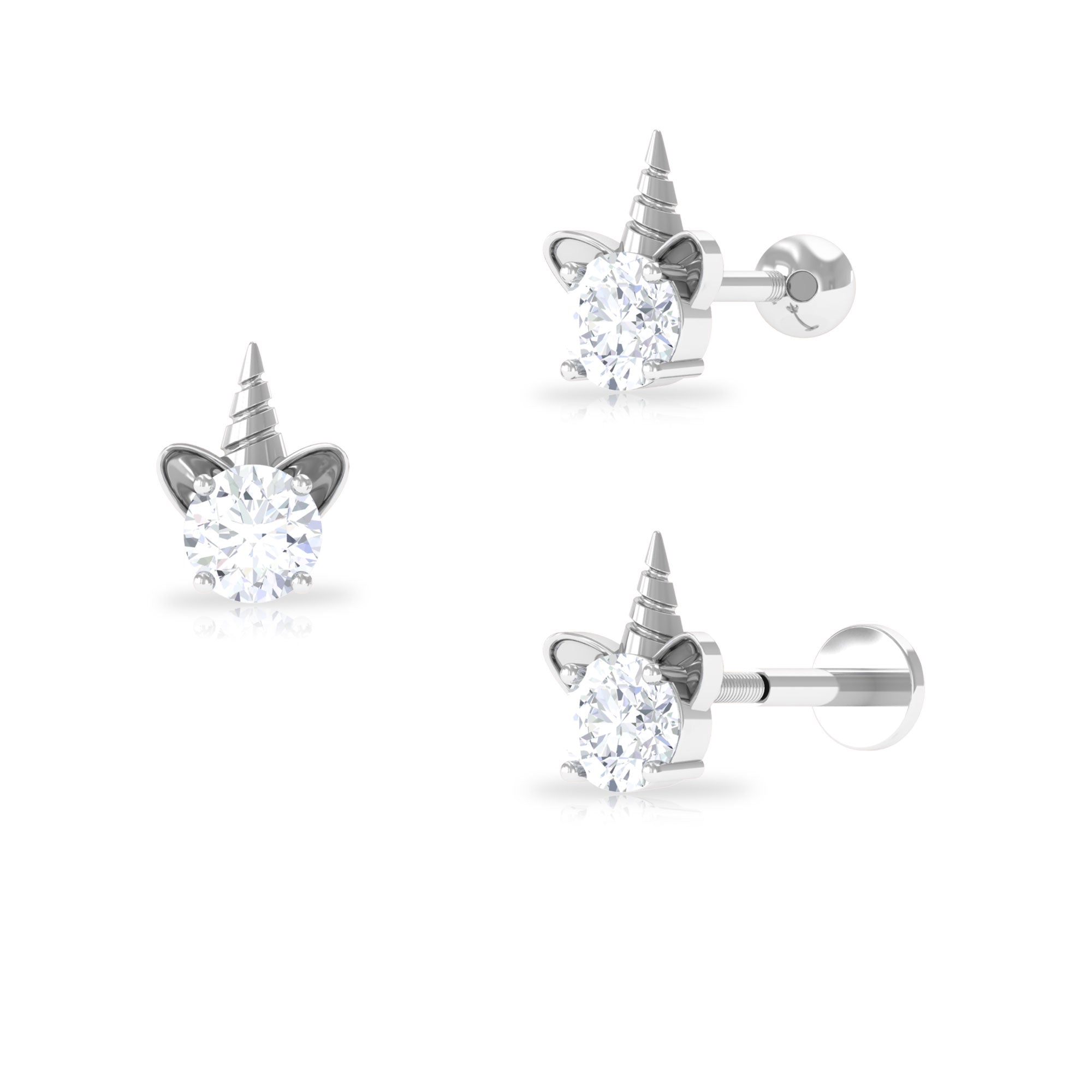 Unique Moissanite Unicorn Earring for Helix Piercing Moissanite - ( D-VS1 ) - Color and Clarity - Rosec Jewels