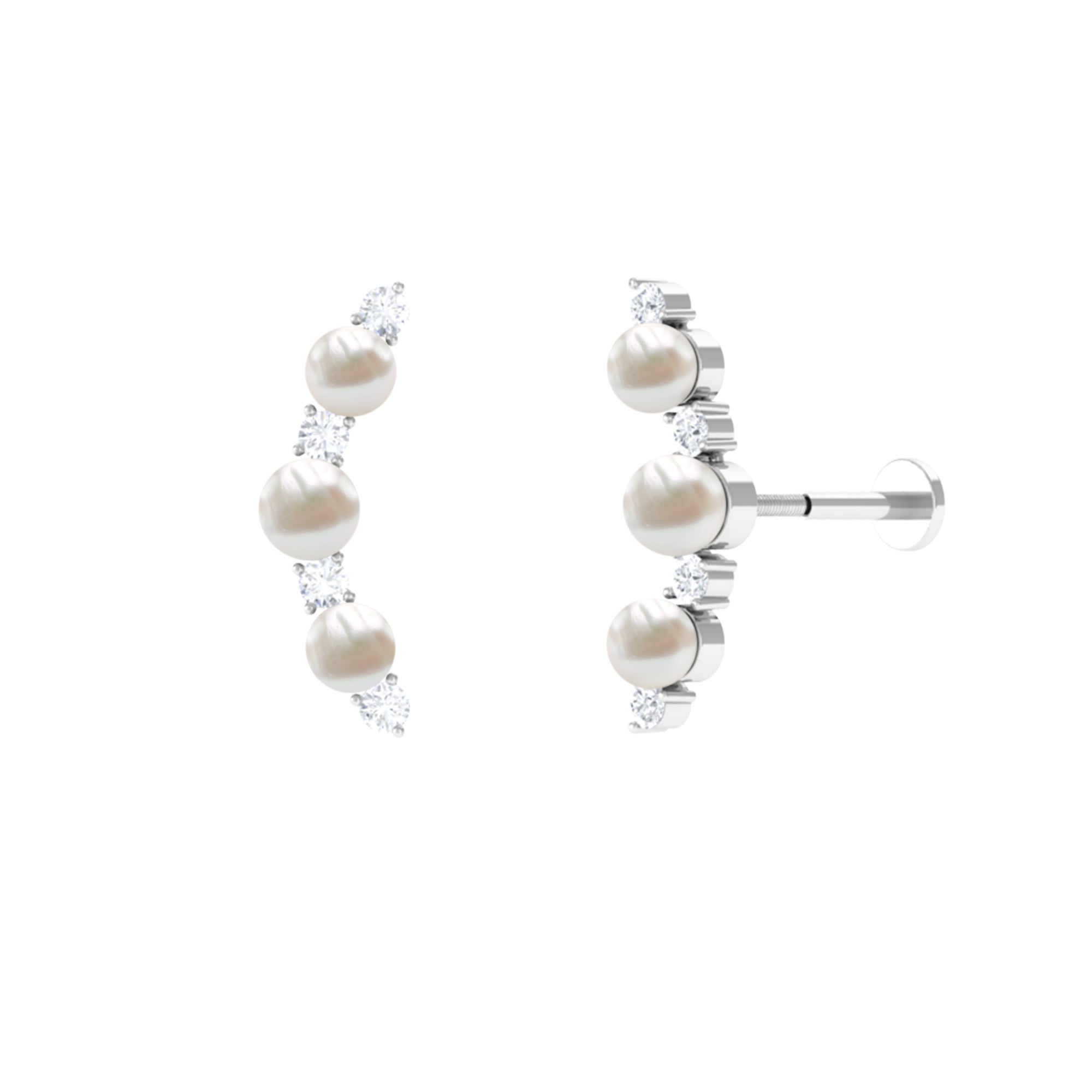 Simple Freshwater Pearl and Moissanite Climber Earring Freshwater Pearl - ( AAA ) - Quality - Rosec Jewels