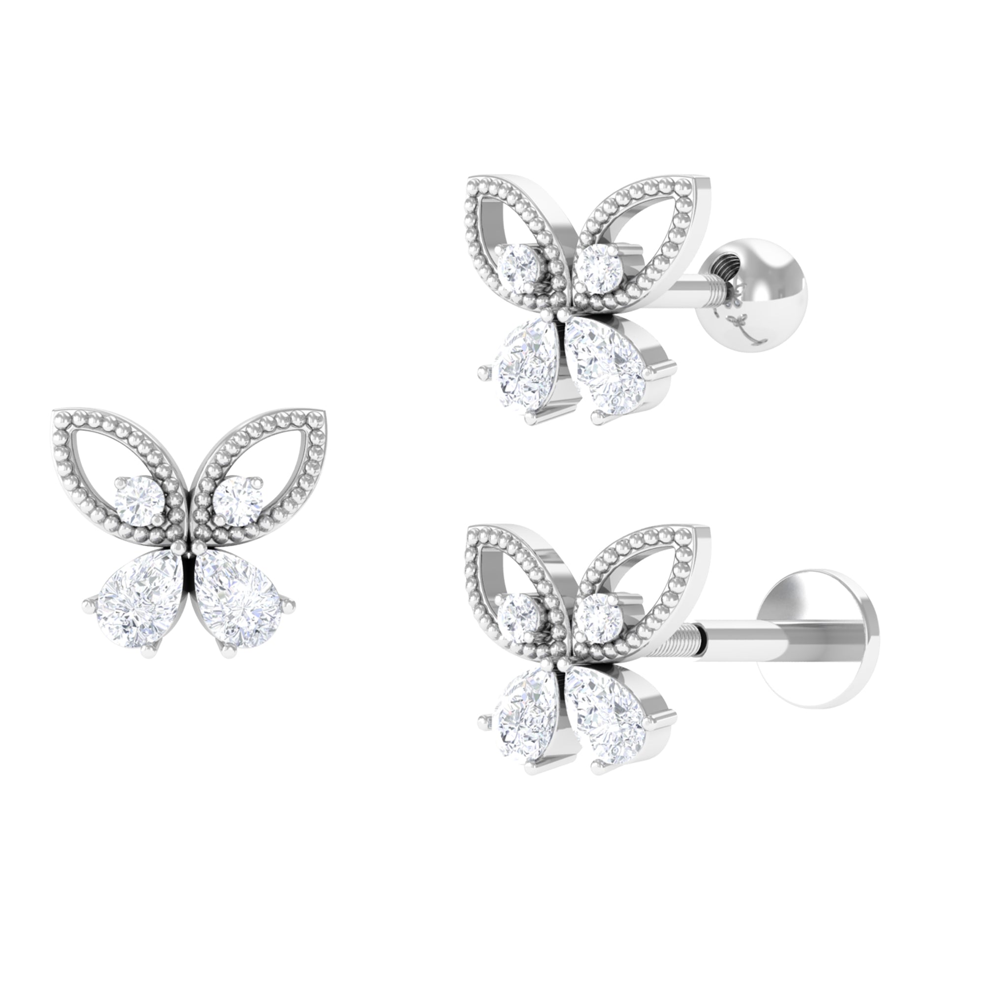 Elegant Pear Moissanite Butterfly Cartilage Earring Moissanite - ( D-VS1 ) - Color and Clarity - Rosec Jewels