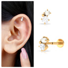 Tiny Freshwater Pearl and Diamond Two Stone Tragus Earring AAA - Rosec Jewels