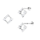 Certified Moissanite Open Square Cartilage Earring Moissanite - ( D-VS1 ) - Color and Clarity - Rosec Jewels
