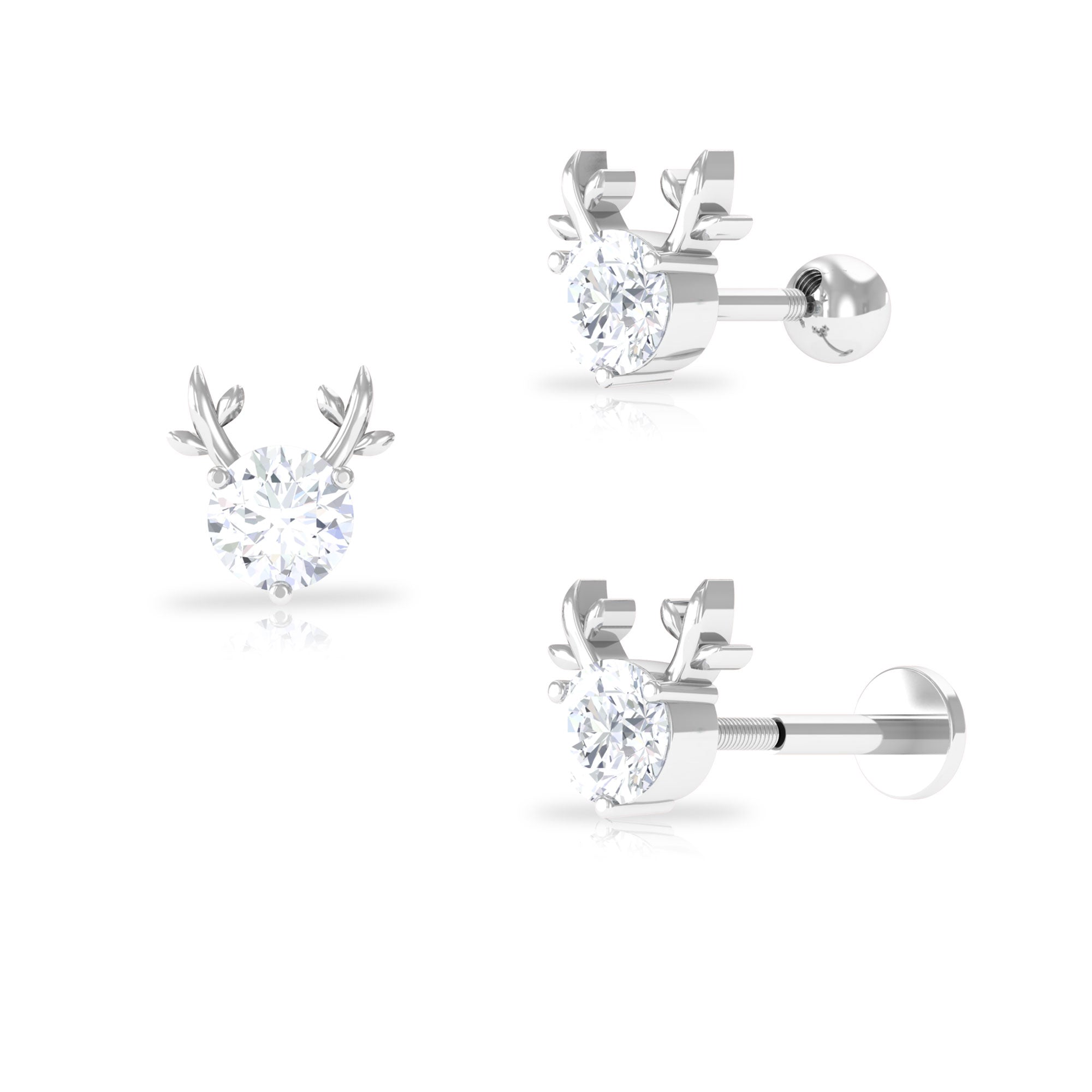 Certified Moissanite Reindeer Helix Earring in Gold Moissanite - ( D-VS1 ) - Color and Clarity - Rosec Jewels