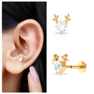 Certified Moissanite Reindeer Helix Earring in Gold Moissanite - ( D-VS1 ) - Color and Clarity - Rosec Jewels
