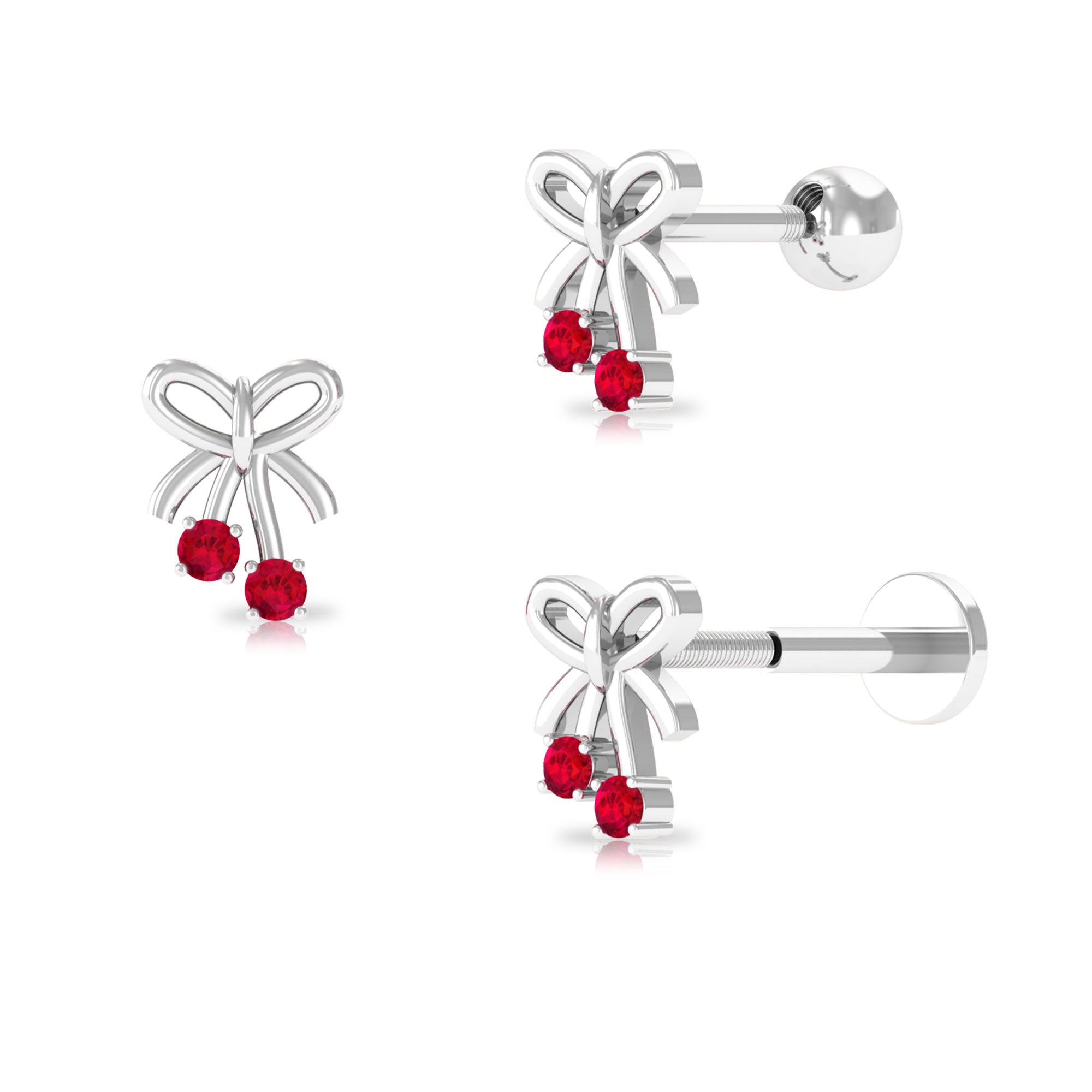 Lab Created Ruby Gold Bow Earring for Helix Piercing Lab Created Ruby - ( AAAA ) - Quality - Rosec Jewels