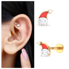 Oval Moissanite Red Enamel Santa Hat Cartilage Earring Moissanite - ( D-VS1 ) - Color and Clarity - Rosec Jewels