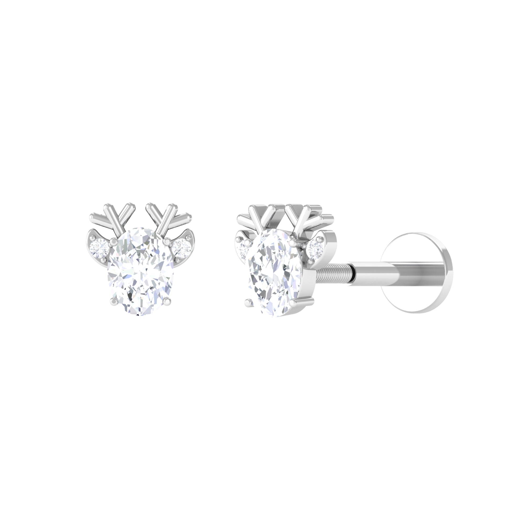 Oval Moissanite Christmas Reindeer Earring for Helix Piercing Moissanite - ( D-VS1 ) - Color and Clarity - Rosec Jewels