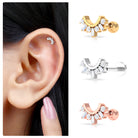 Baguette and Round Moissanite Curved Helix Earring Moissanite - ( D-VS1 ) - Color and Clarity - Rosec Jewels