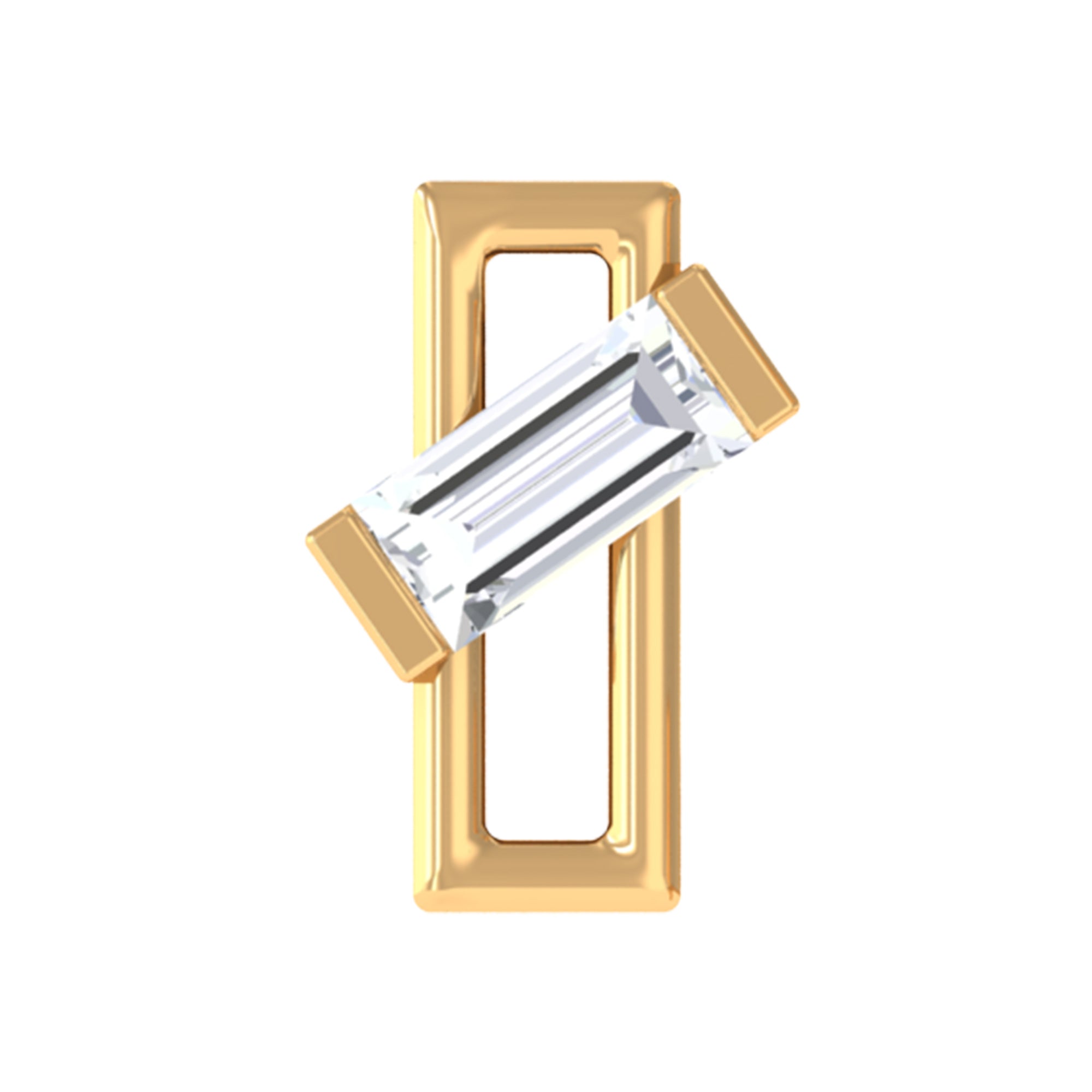 Baguette Diamond Minimal Tragus Earring in Bar Setting Natural - ( HI-SI ) - Rosec Jewels
