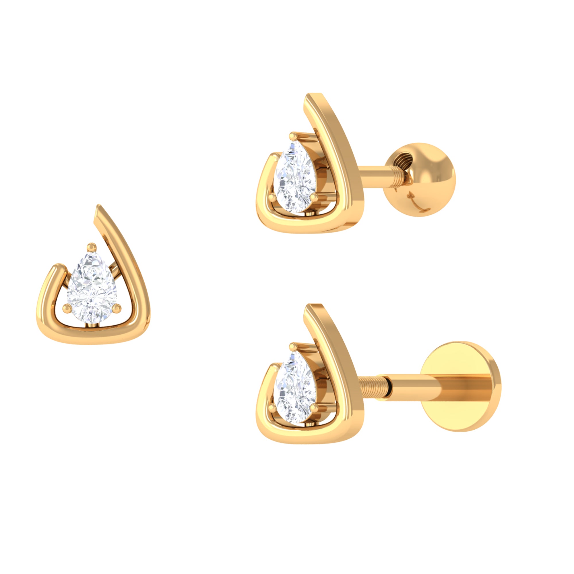 Contemporary Pear Cut Moissanite Cartilage Earring Moissanite - ( D-VS1 ) - Color and Clarity - Rosec Jewels