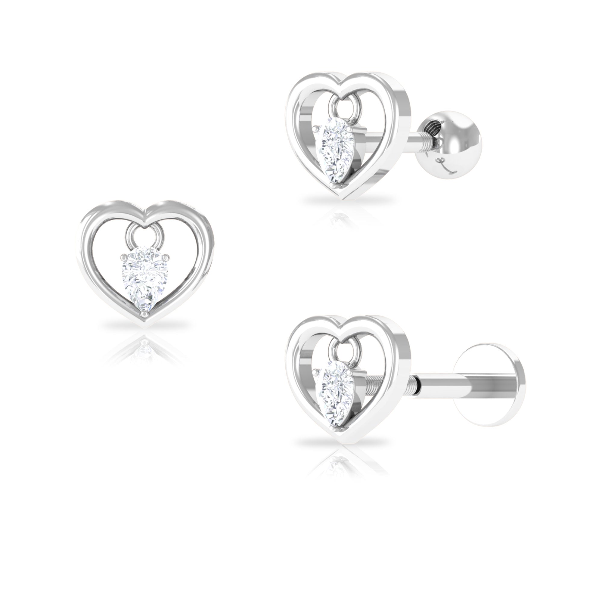 Pear Moissanite Gold Heart Earring for Helix Piercing Moissanite - ( D-VS1 ) - Color and Clarity - Rosec Jewels