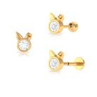 Cute Moissanite Solitaire Bunny Earring in Bezel Setting Moissanite - ( D-VS1 ) - Color and Clarity - Rosec Jewels
