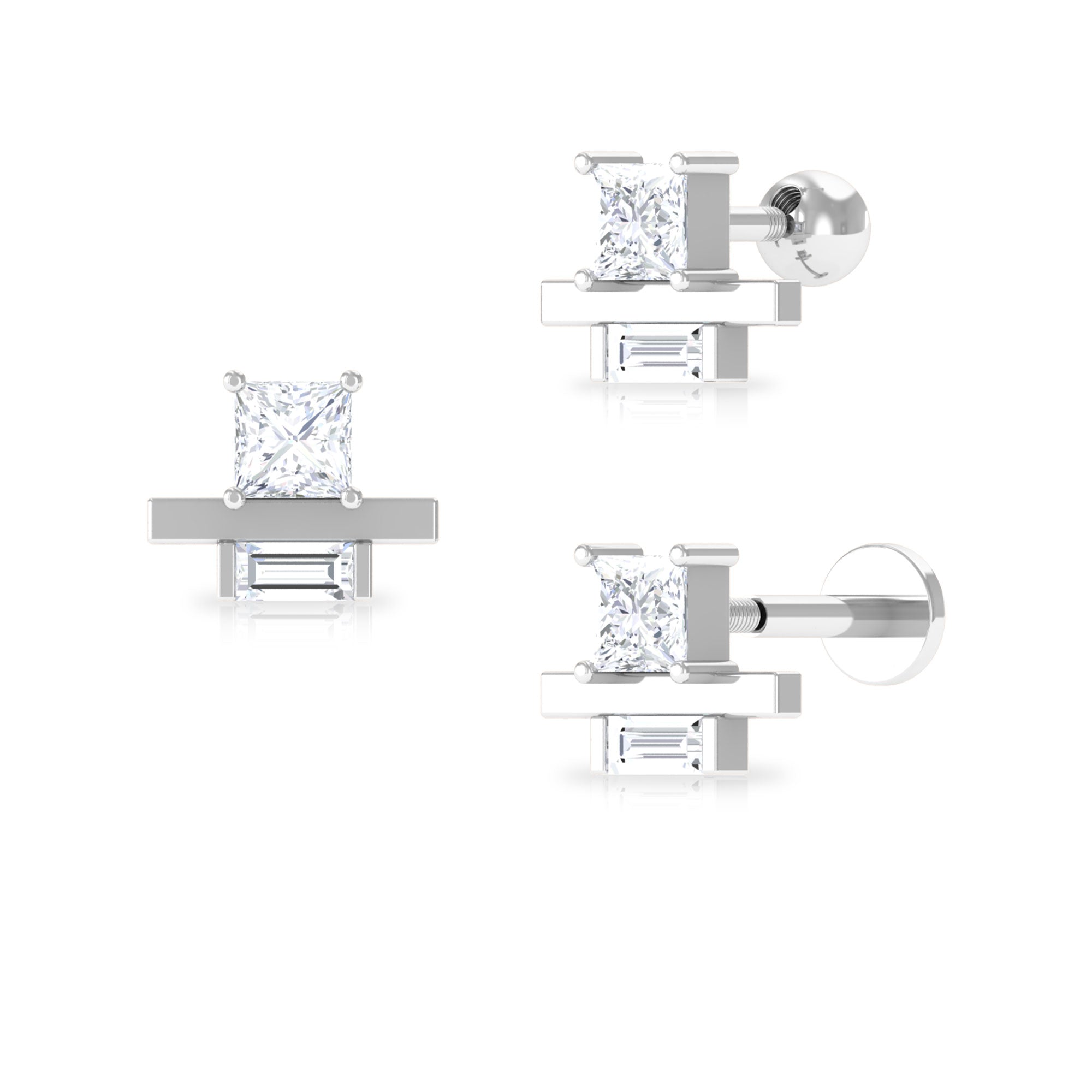 Minimalist Princess Cut Moissanite Cartilage Earring Moissanite - ( D-VS1 ) - Color and Clarity - Rosec Jewels