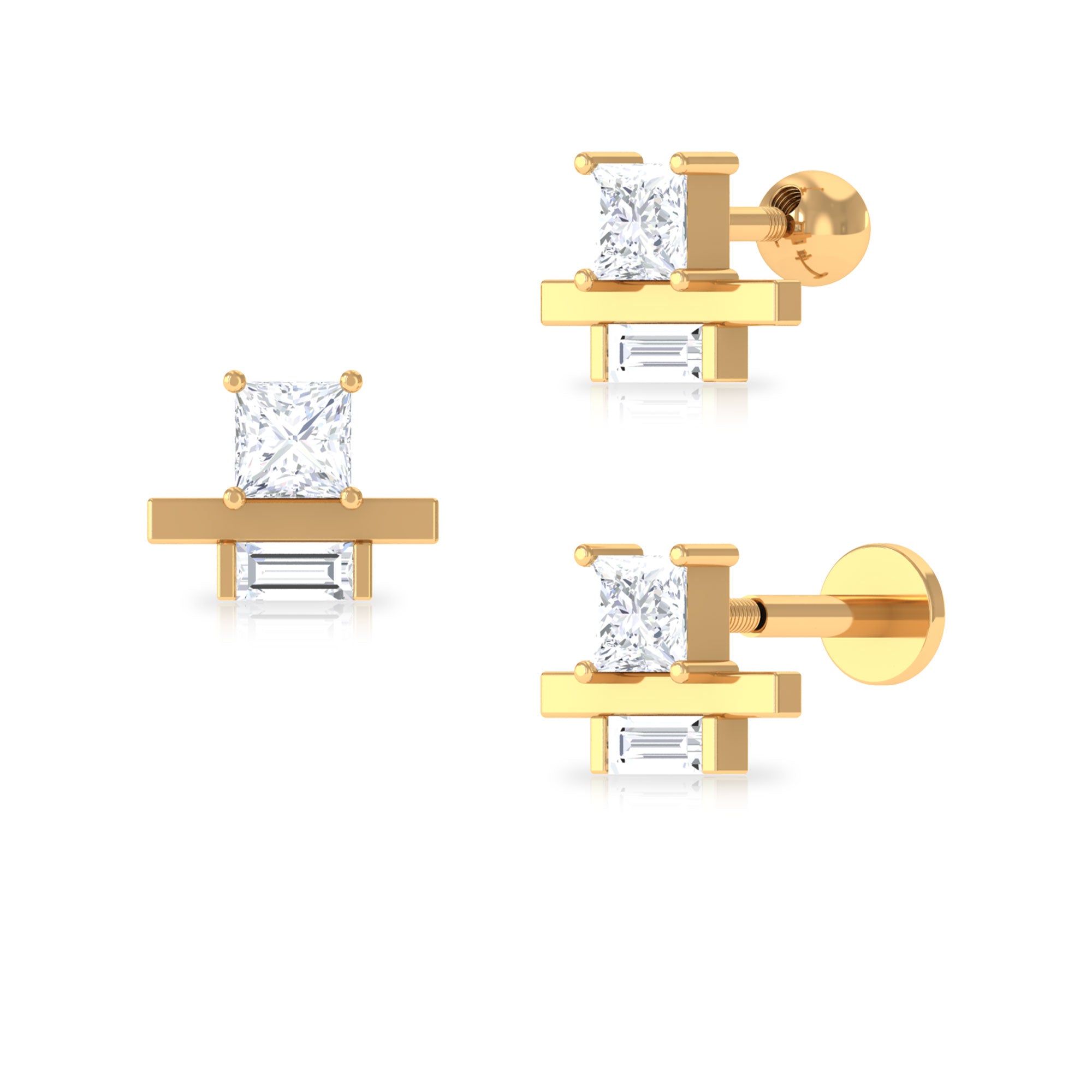 Minimalist Princess Cut Moissanite Cartilage Earring Moissanite - ( D-VS1 ) - Color and Clarity - Rosec Jewels