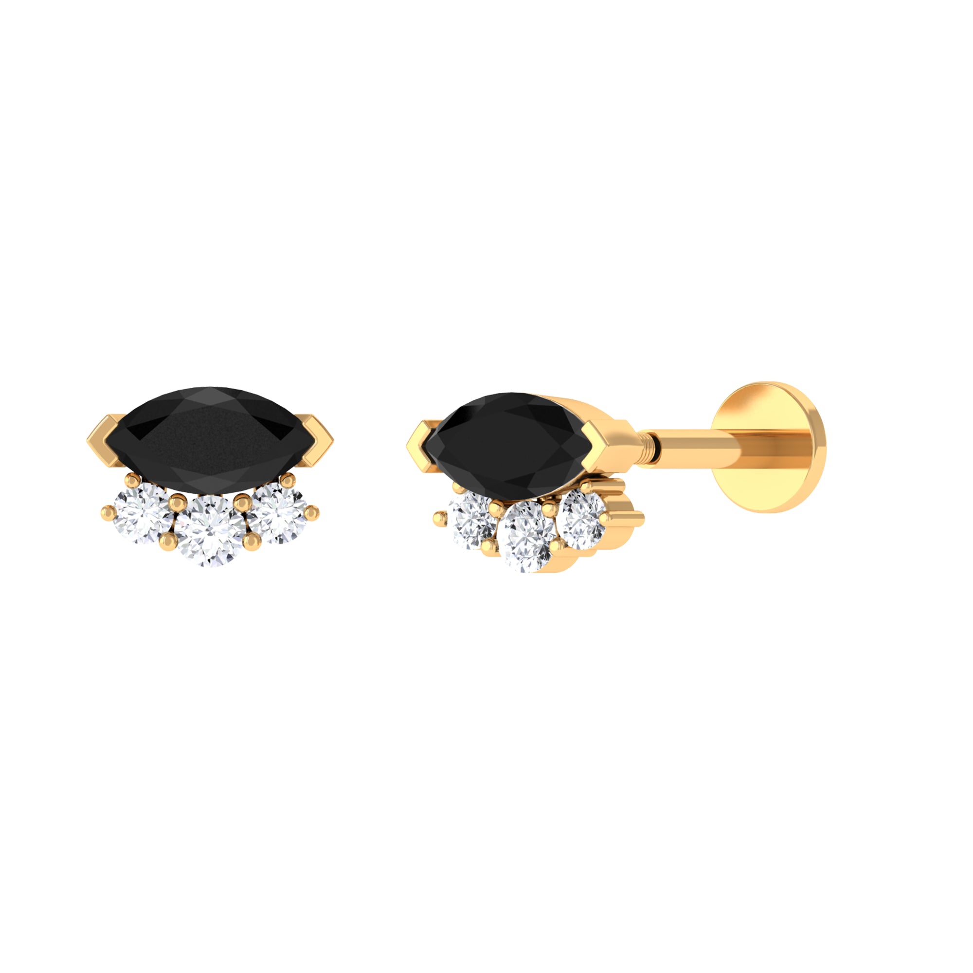 Marquise Black Onyx Helix Earring with Round Moissanite Black Onyx - ( AAA ) - Quality - Rosec Jewels
