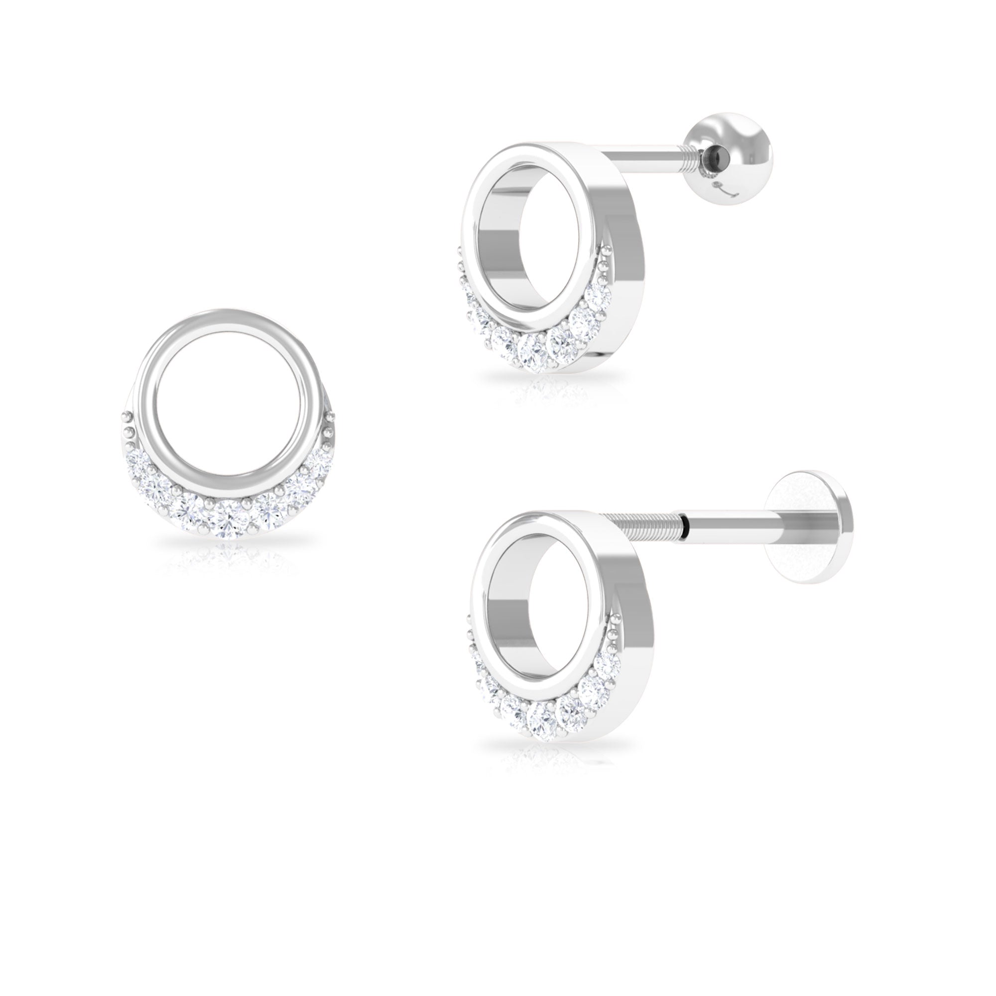 Moissanite Open Circle Minimal Earring for Cartilage Piercing Moissanite - ( D-VS1 ) - Color and Clarity - Rosec Jewels