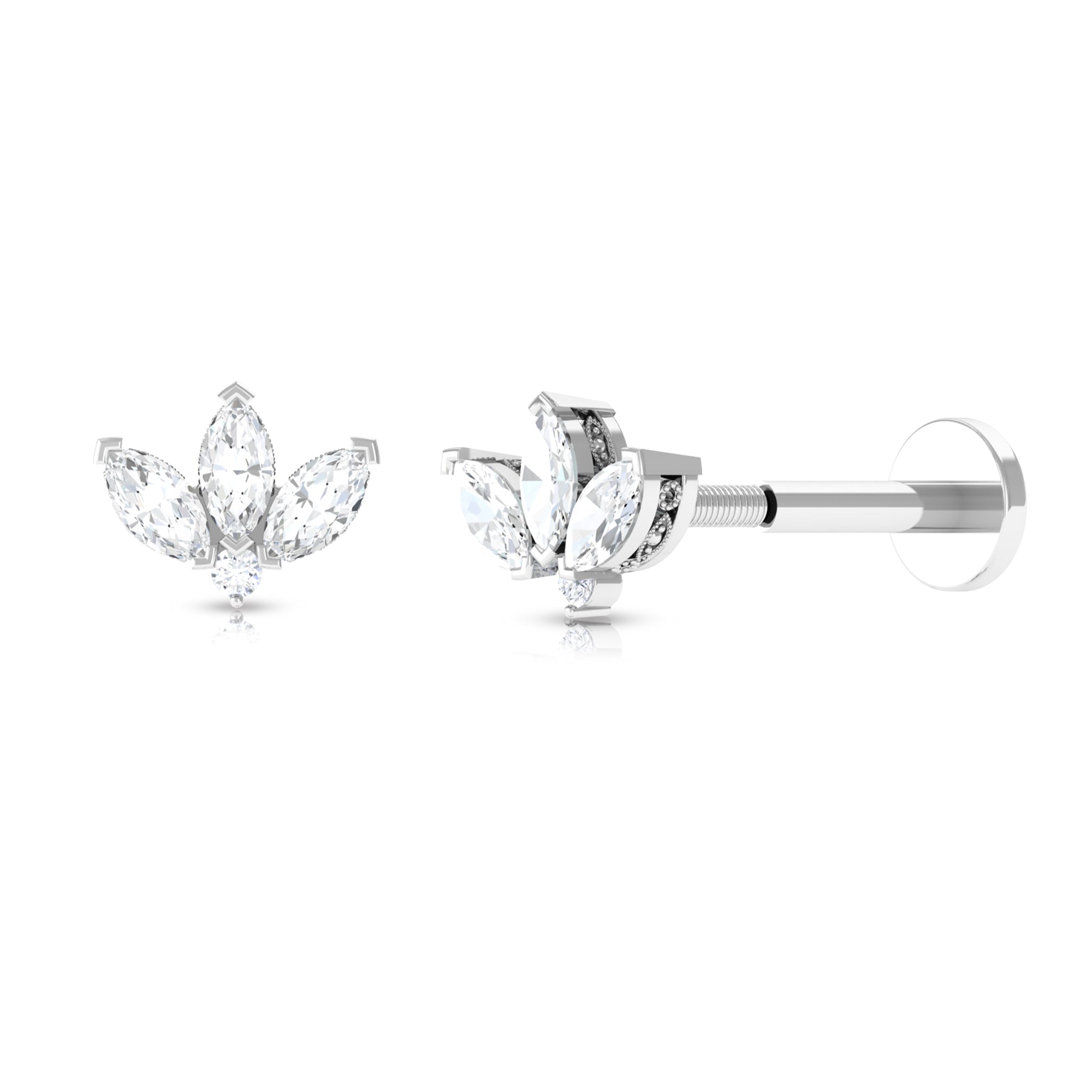Natural Diamond Lotus Cartilage Earring Diamond - ( HI-SI ) - Color and Clarity - Rosec Jewels