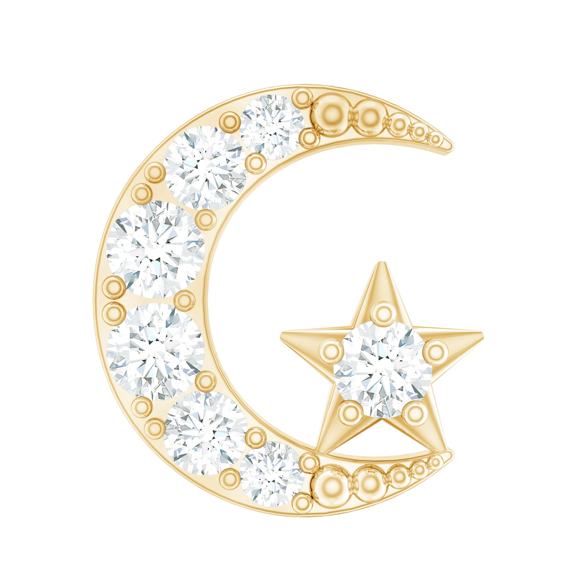 Certified Diamond Crescent Moon Helix Earring with Star