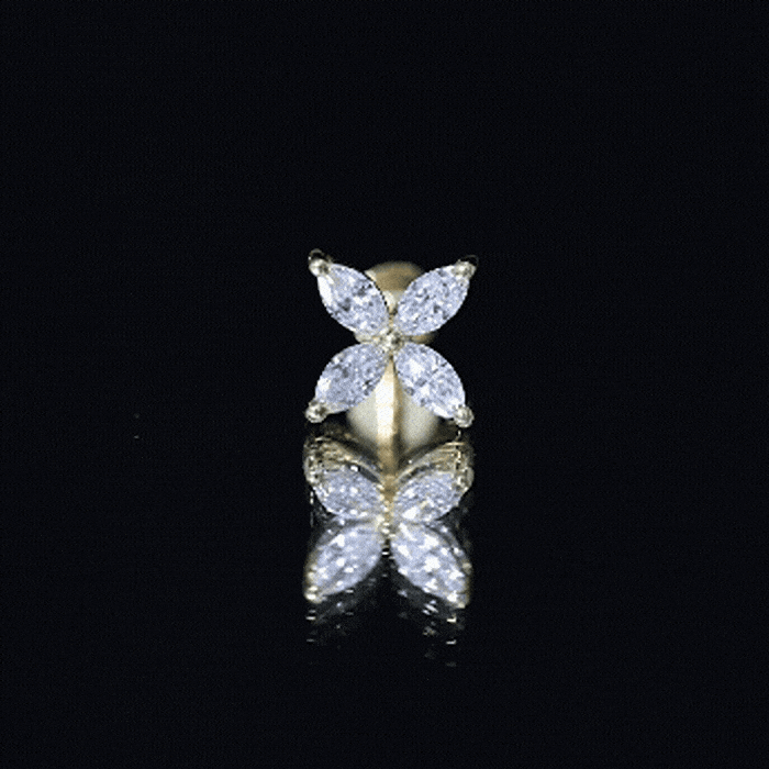 Marquise Four Petal Flower Cartilage Earring Natural - ( HI-SI ) - Rosec Jewels