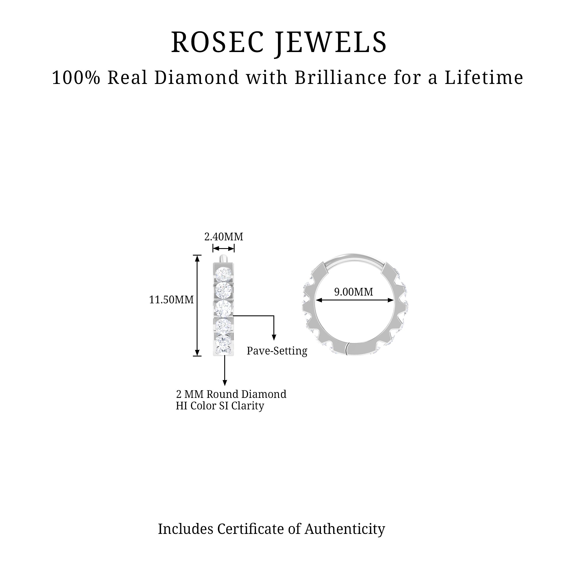 Certified Diamond Helix Huggie Hoop Earring Natural - ( HI-SI ) - Rosec Jewels