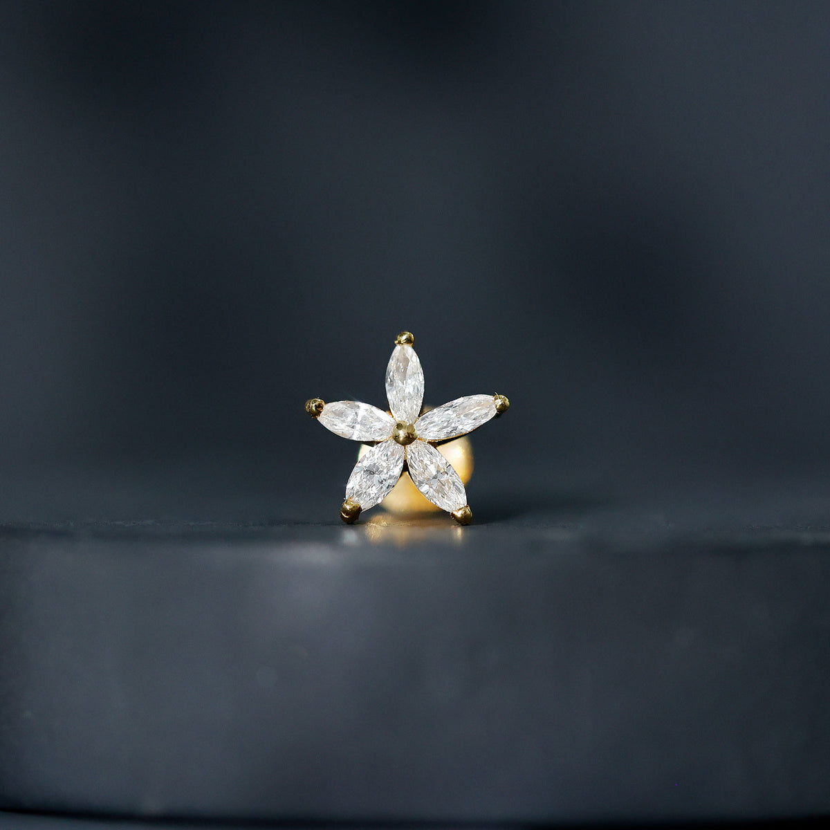 Marquise Diamond Floral Upper Lobe Earring Natural - ( HI-SI ) - Rosec Jewels