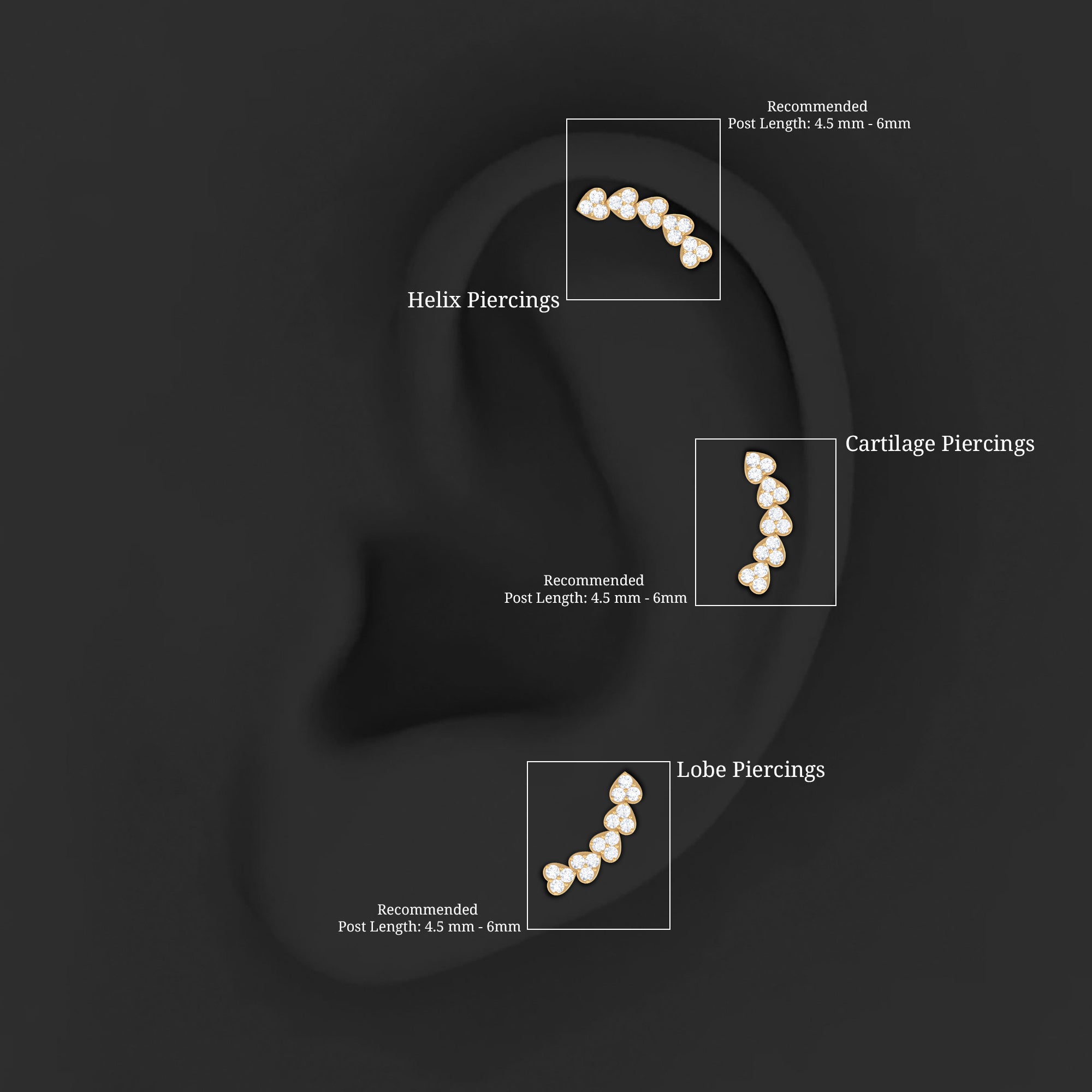 Rosec Jewels-Diamond Heart Crawler Earring for Helix Piercing