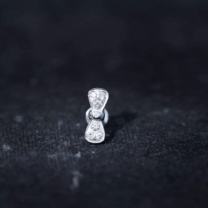 Diamonds Bow Cartilage Piercing Earring Natural - ( HI-SI ) - Rosec Jewels