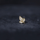 Diamond Leaf Flat Back Cartilage Stud Earring (18G) – Nature Inspired Helix & Tragus Jewelry in Gold Natural - ( HI-SI ) - Rosec Jewels