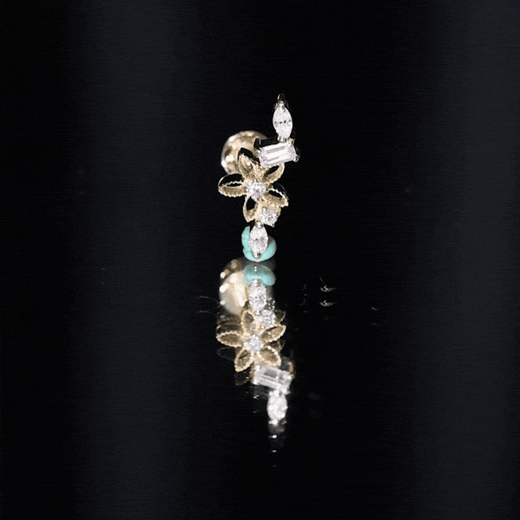 Real Diamond Flower Crawler Earring for Helix Piercing Natural - ( HI-SI ) - Rosec Jewels