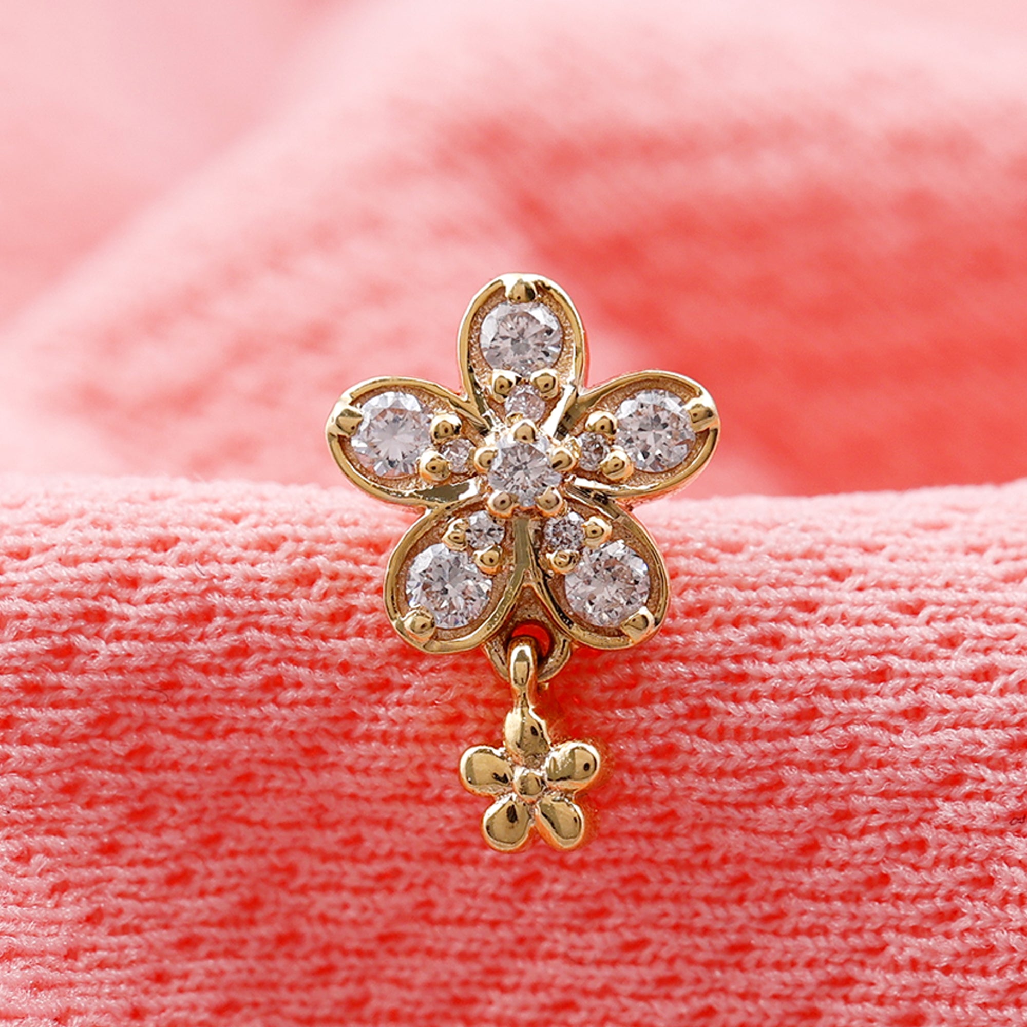 Rosec Jewels-Certified Diamond Flower Helix Drop Earring