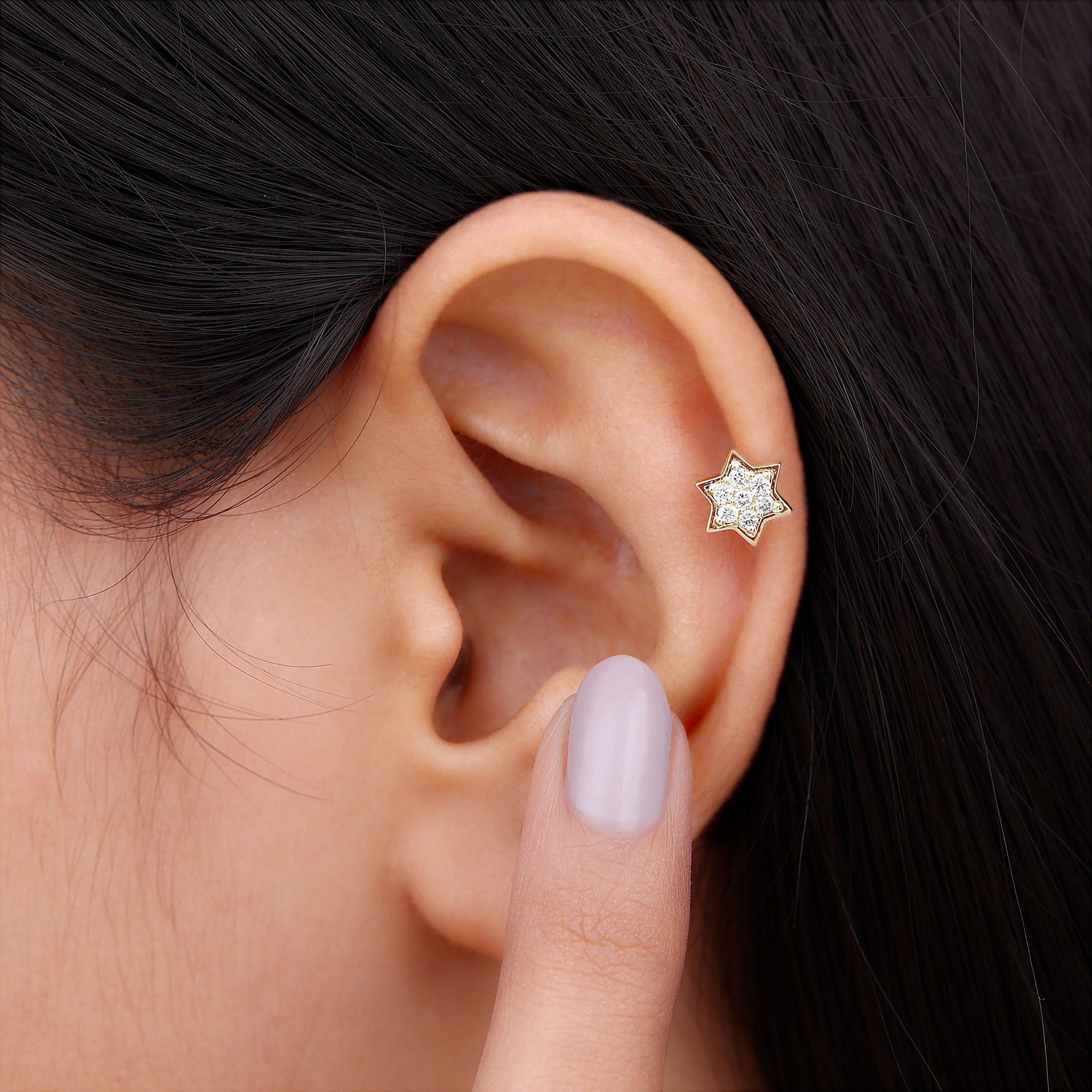 Rosec Jewels-Certified Diamond Star Earring for Helix Piercing