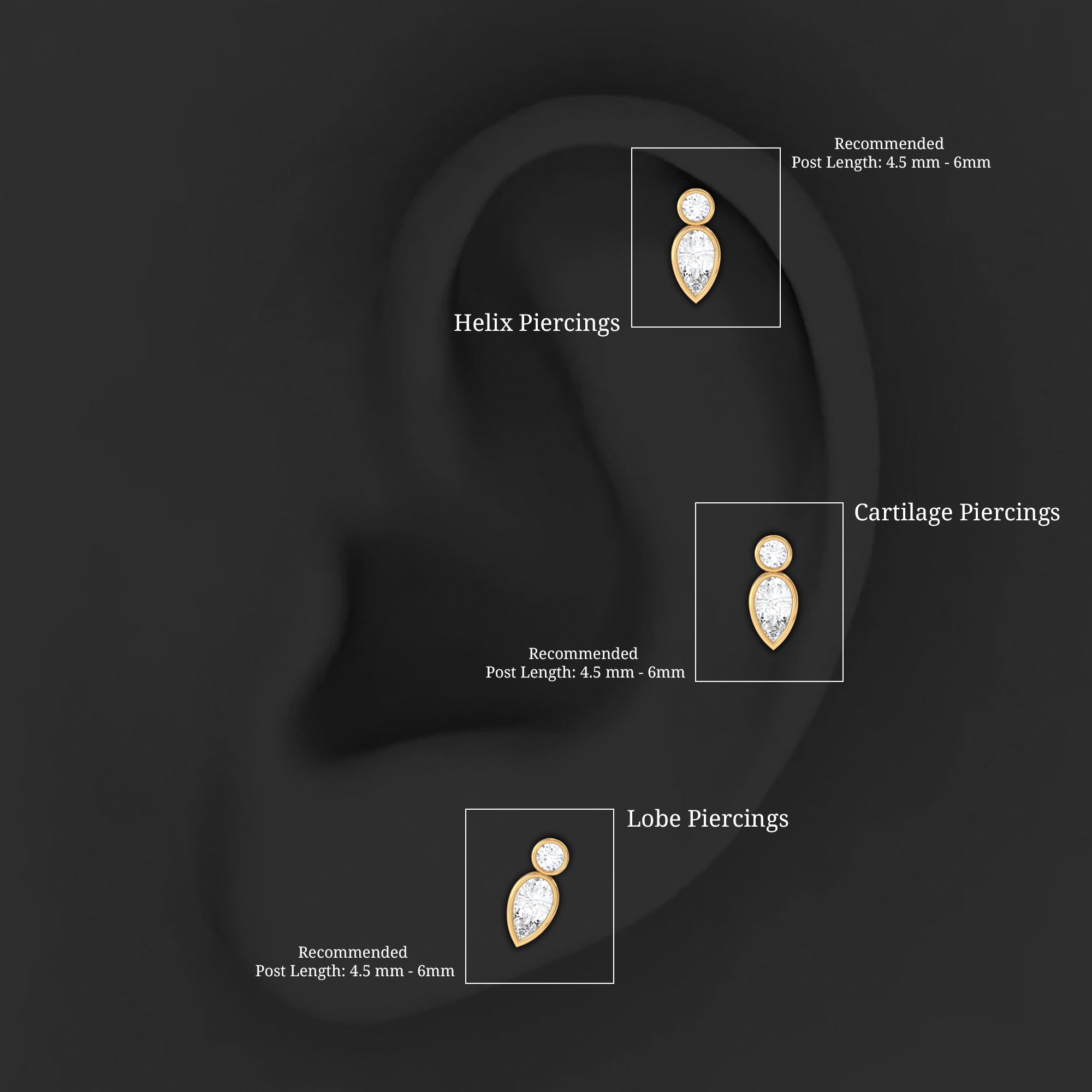 Minimal Pear Diamond Tragus Earring in Bezel Setting Natural - ( HI-SI ) - Rosec Jewels