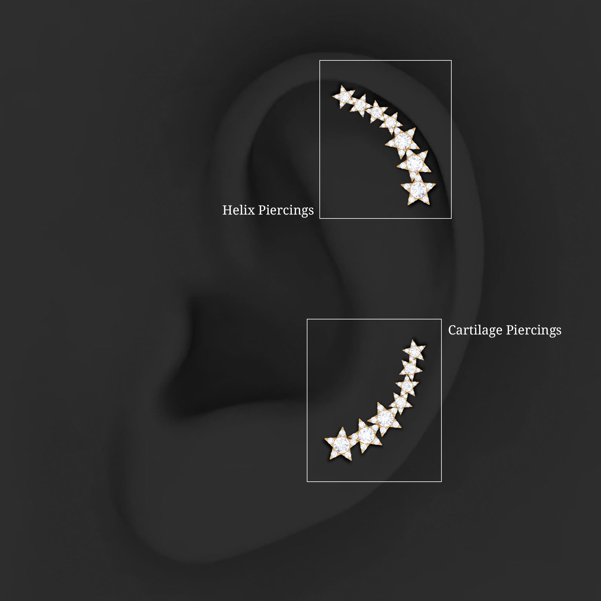 Certified Diamond Star Ear Cuff Earring for Helix Piercing Natural - ( HI-SI ) - Rosec Jewels