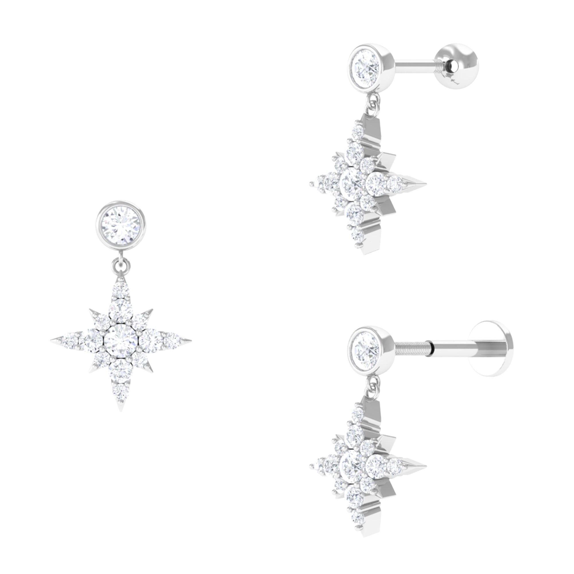Moissanite Starburst Drop Earring for Cartilage Piercing Moissanite - ( D-VS1 ) - Color and Clarity - Rosec Jewels