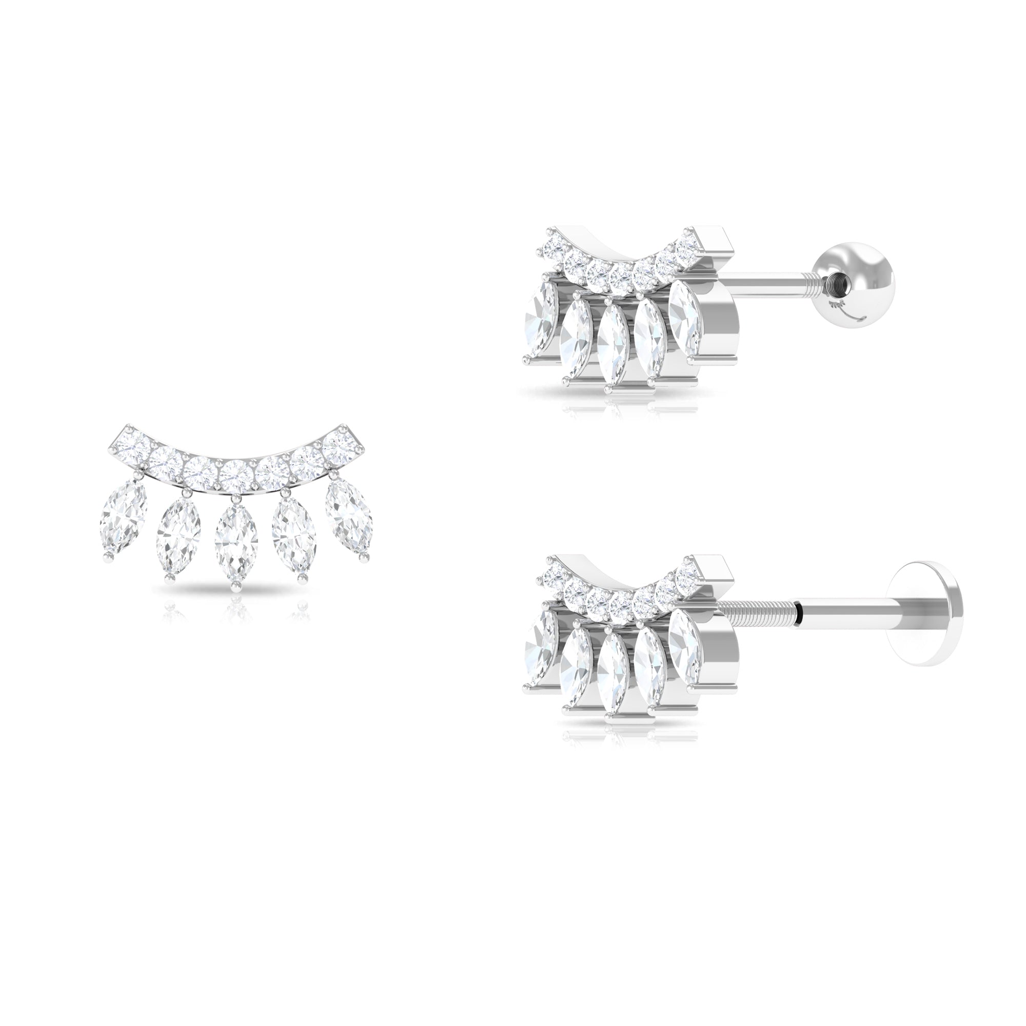 Marquise Moissanite Gothic Crawler Earring Moissanite - ( D-VS1 ) - Color and Clarity - Rosec Jewels