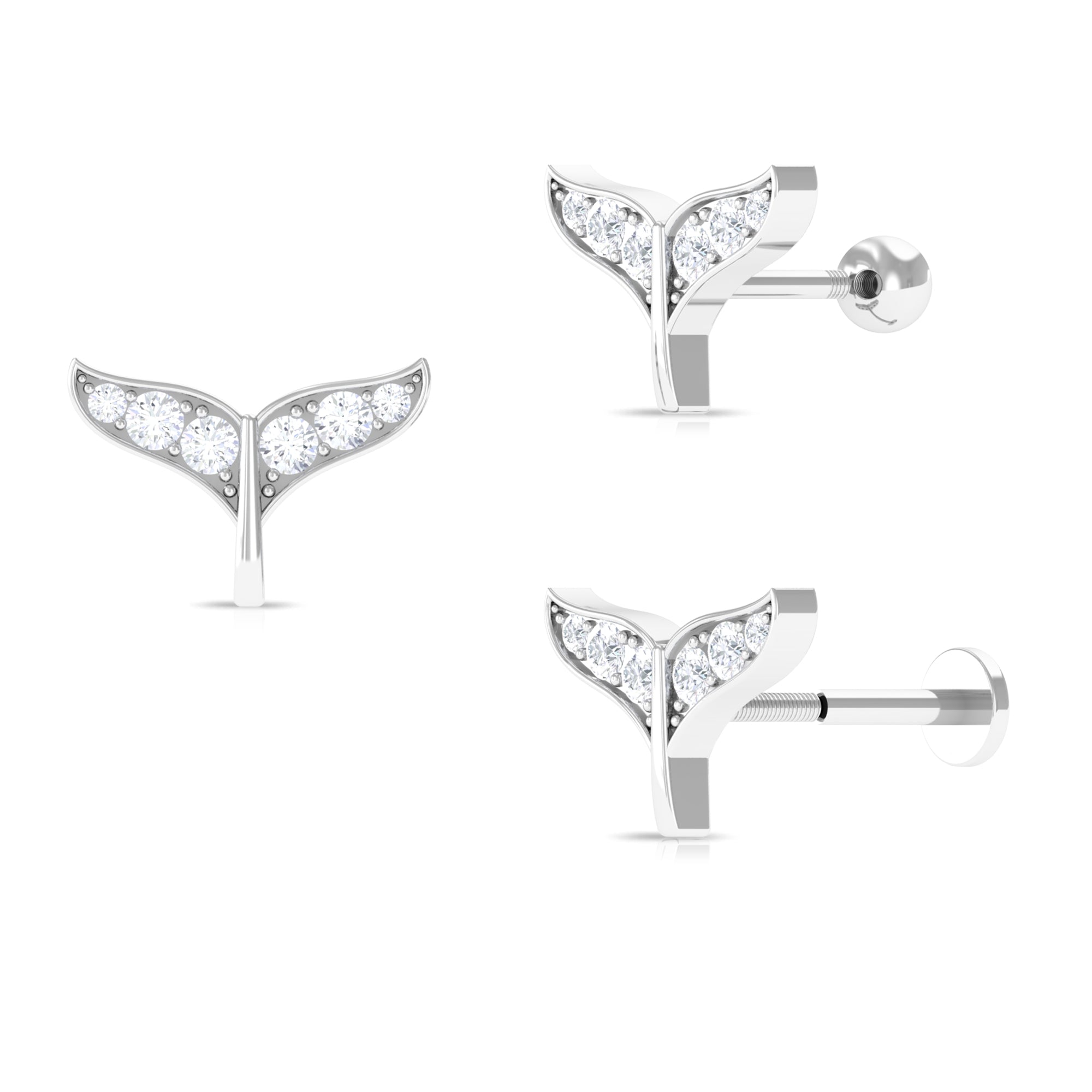 Moissanite Whale Tail Earring for Cartilage Piercing Moissanite - ( D-VS1 ) - Color and Clarity - Rosec Jewels
