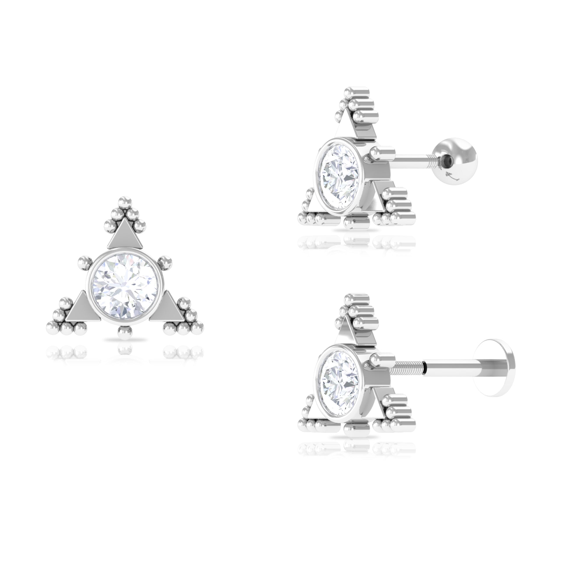 Moissanite Geometric Helix Earring with Gold Beads Moissanite - ( D-VS1 ) - Color and Clarity - Rosec Jewels