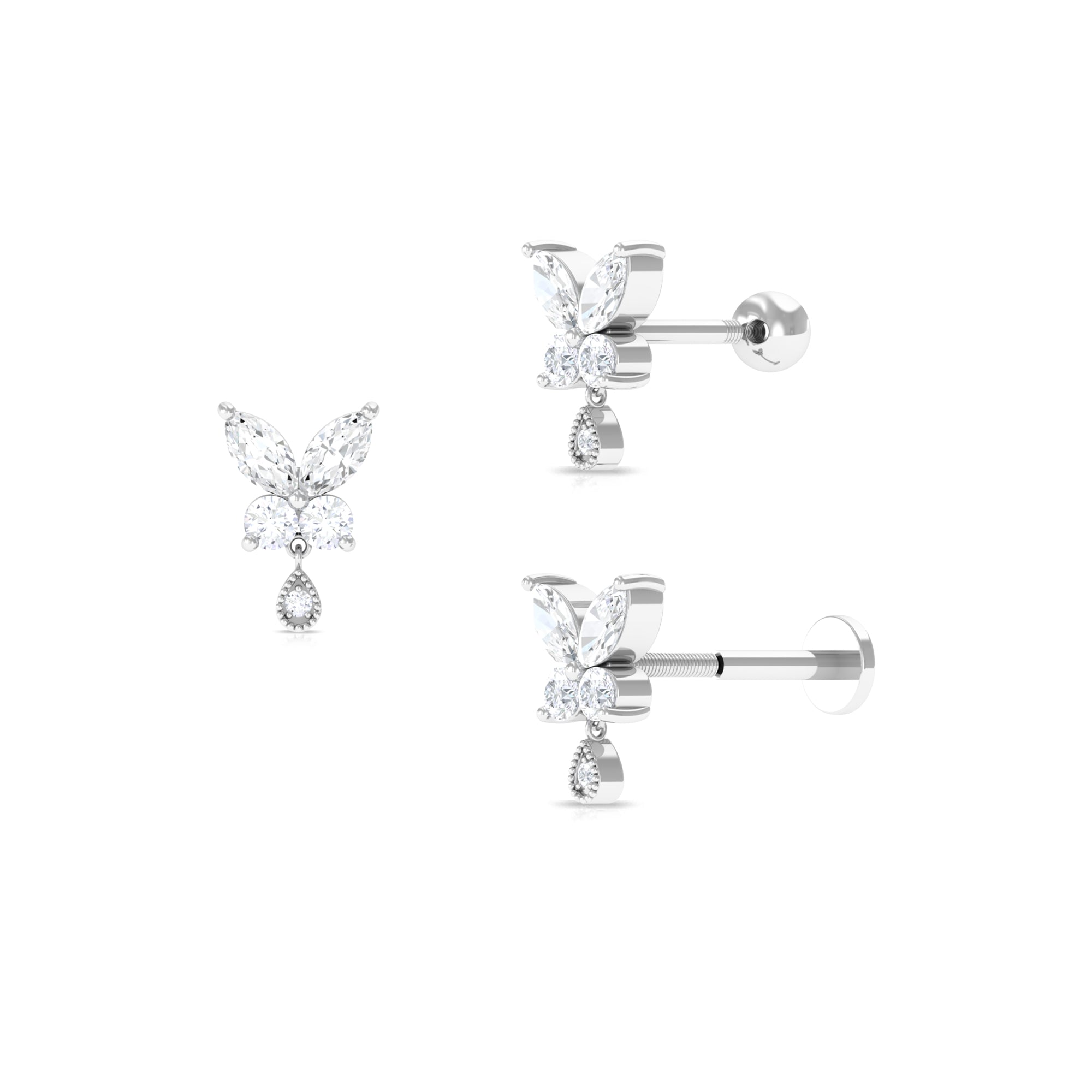 Marquise Moissanite Butterfly Dangle Earring Moissanite - ( D-VS1 ) - Color and Clarity - Rosec Jewels