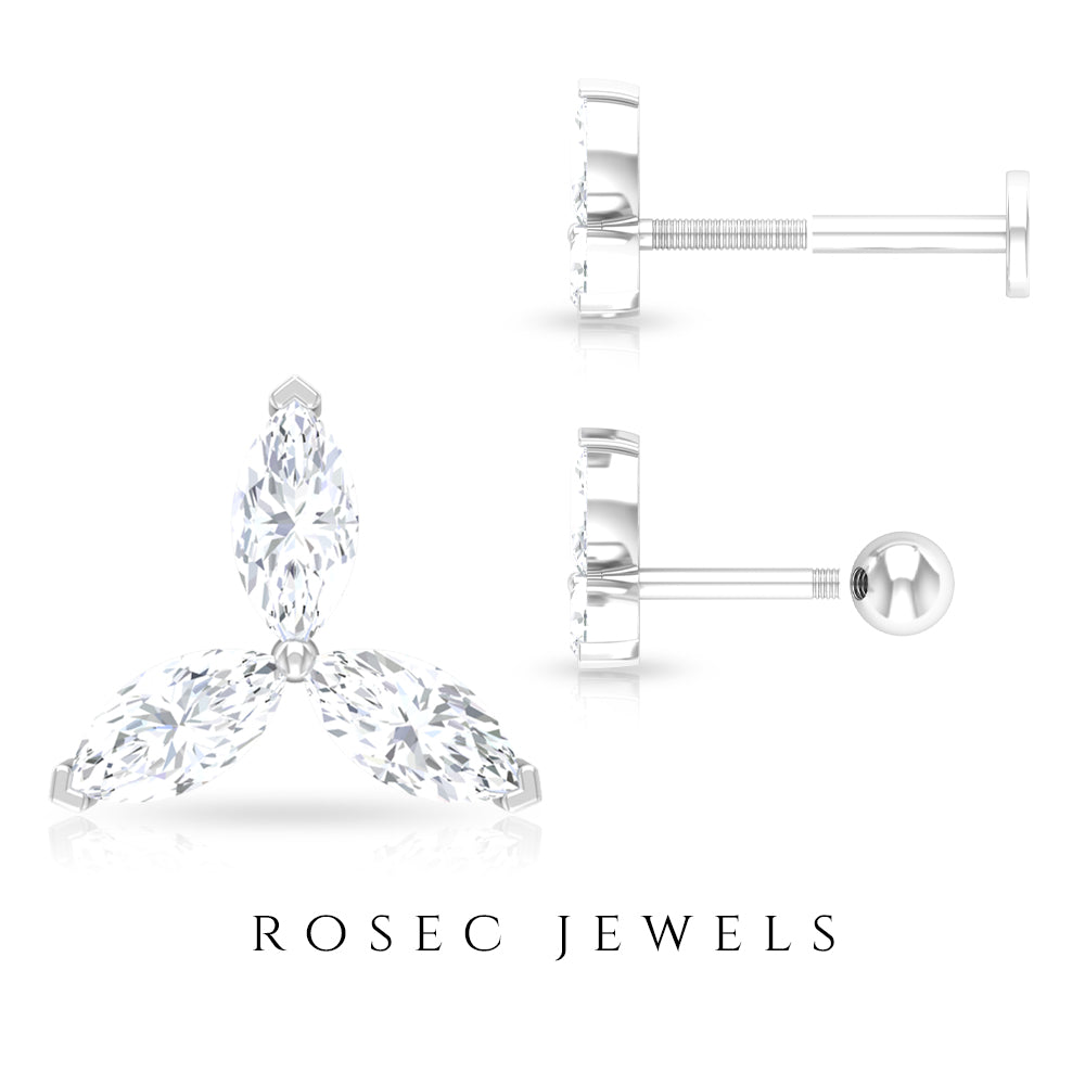 Marquise Cut Moissanite Flower Earring for Cartilage Piercing Moissanite - ( D-VS1 ) - Color and Clarity - Rosec Jewels
