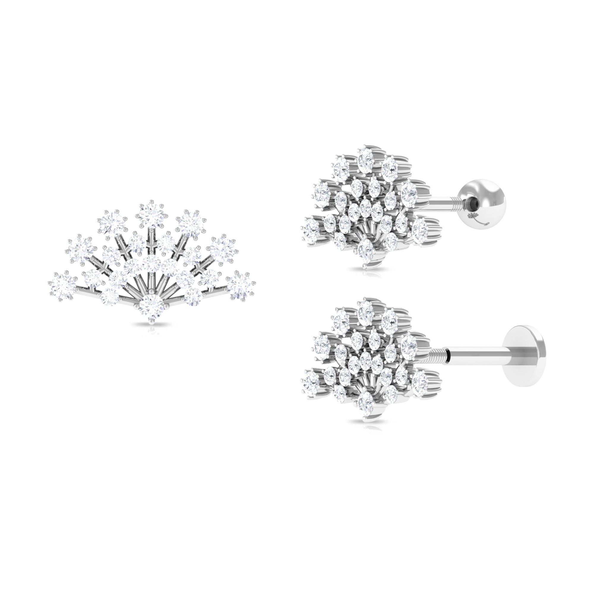 Moissanite Chinese Fan Shaped Cartilage Earring Moissanite - ( D-VS1 ) - Color and Clarity - Rosec Jewels
