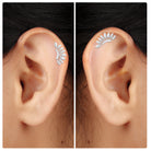 Moissanite Gold Feather Earring for Cartilage Piercing Moissanite - ( D-VS1 ) - Color and Clarity - Rosec Jewels