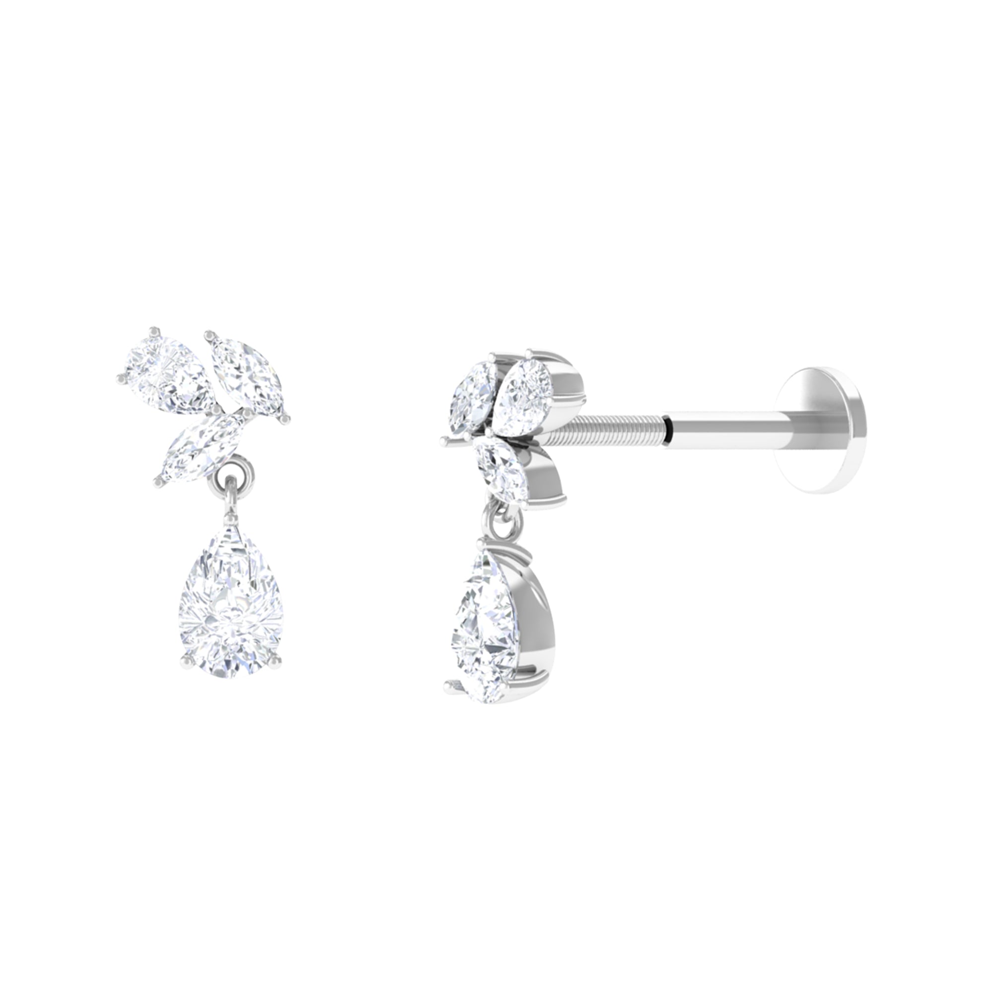 Marquise and Pear Cut Moissanite Drop Cartilage Earring Moissanite - ( D-VS1 ) - Color and Clarity - Rosec Jewels