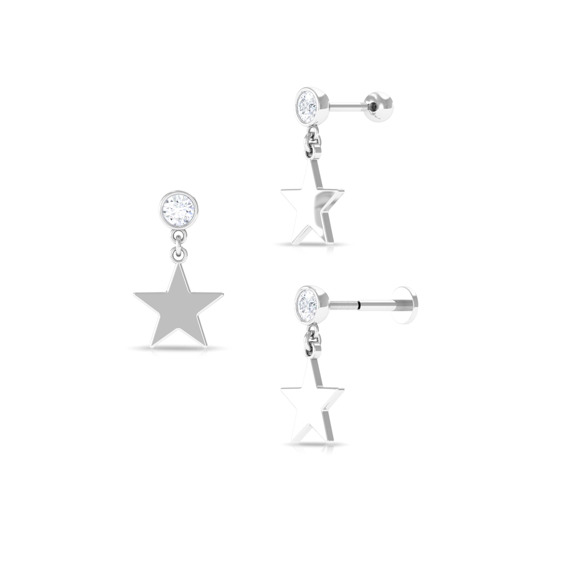 Elegant Moissanite Gold Star Dangle Earring for Helix Piercing Moissanite - ( D-VS1 ) - Color and Clarity - Rosec Jewels
