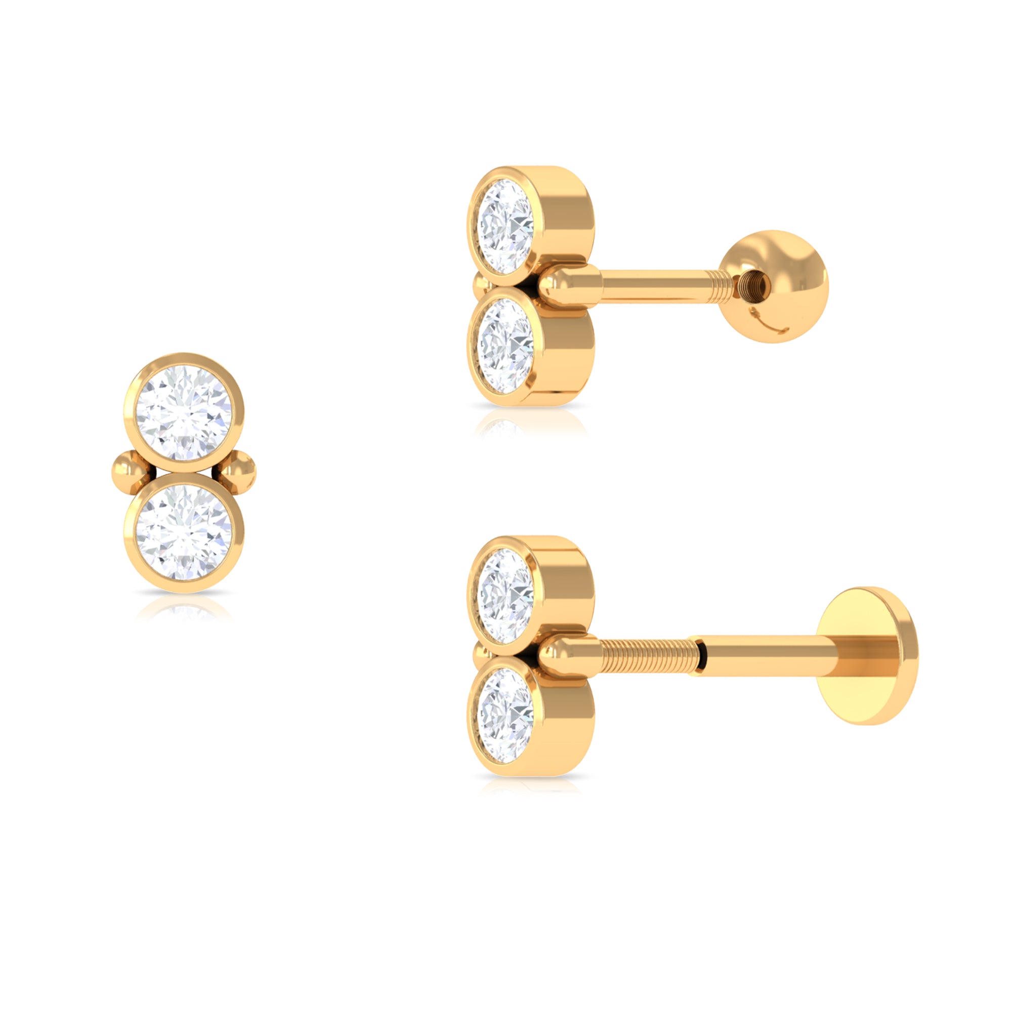 Dainty Moissanite 2 Stone Earring for Tragus Piercing Moissanite - ( D-VS1 ) - Color and Clarity - Rosec Jewels