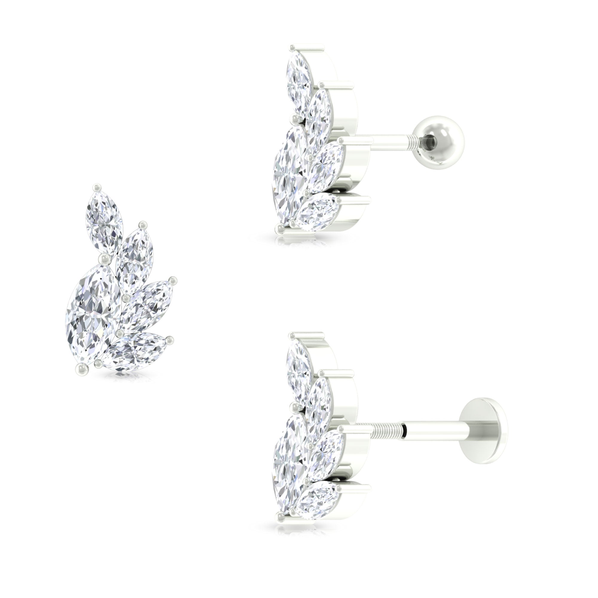 Marquise Cut Moissanite Cluster Helix Earring Moissanite - ( D-VS1 ) - Color and Clarity - Rosec Jewels
