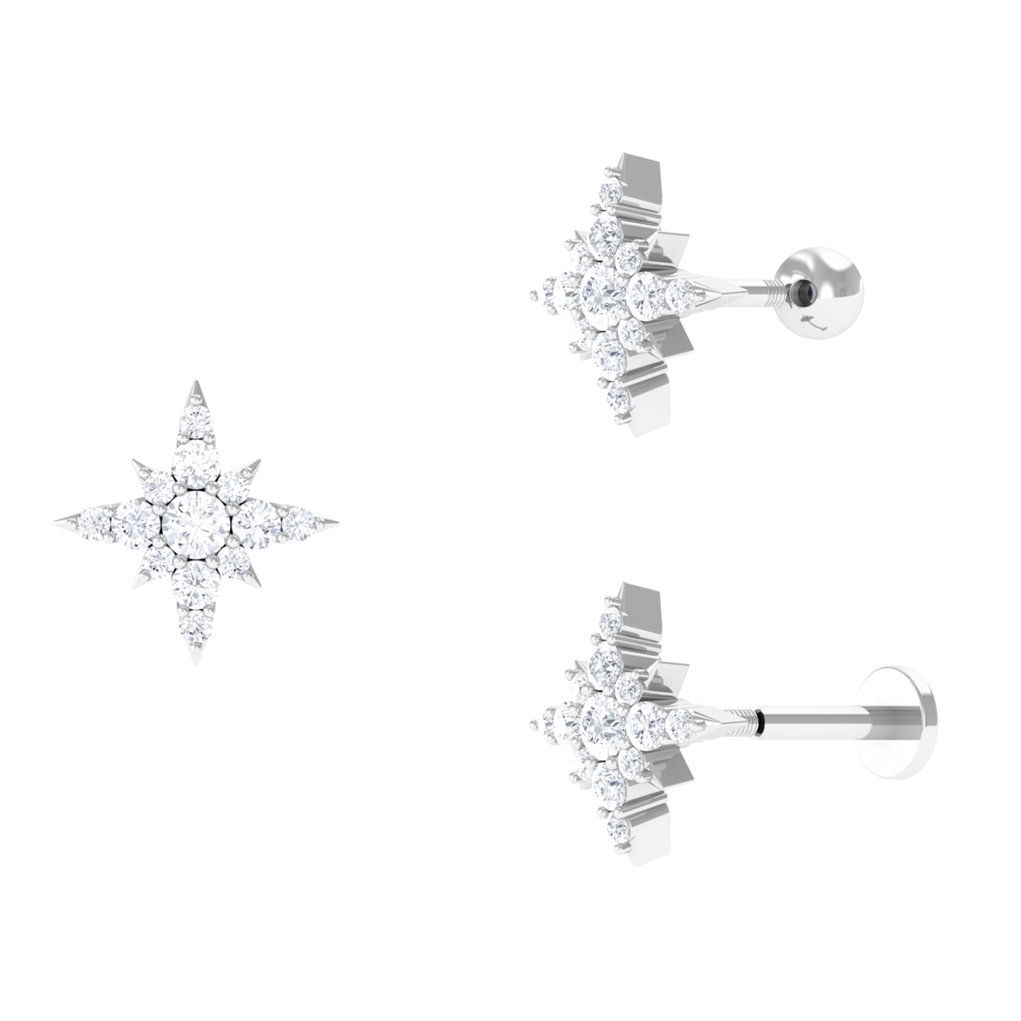 Moissanite Starburst Cartilage Earring in Gold Moissanite - ( D-VS1 ) - Color and Clarity - Rosec Jewels