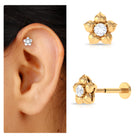 Round Moissanite Flower Earring for Helix Piercing D-VS1 - Rosec Jewels