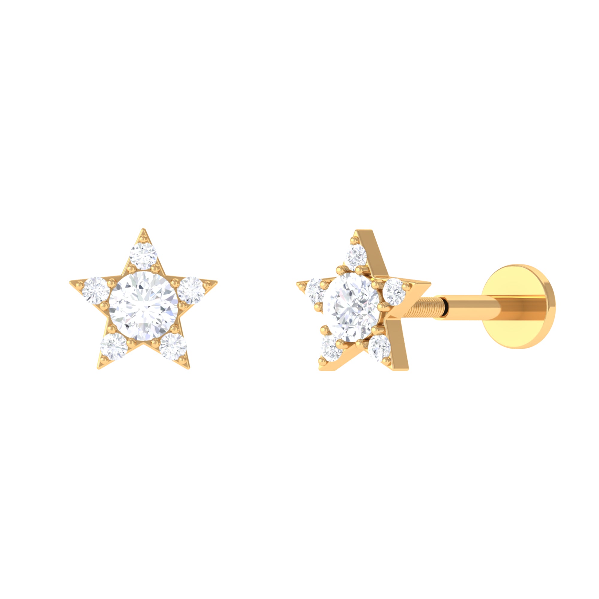 Diamond Gold Star Earring for Helix Piercing Diamond - ( HI-SI ) - Color and Clarity - Rosec Jewels